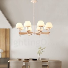 6 Luzes 8 Luzes Multi Cores Macaron Madeira Pendente Luz com Vidro Tons Lustre Estilo Nórdico