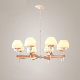 6 Luzes 8 Luzes Multi Cores Macaron Madeira Pendente Luz com Vidro Tons Lustre Estilo Nórdico