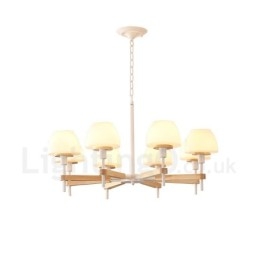 6 Luzes 8 Luzes Multi Cores Macaron Madeira Pendente Luz com Vidro Tons Lustre Estilo Nórdico