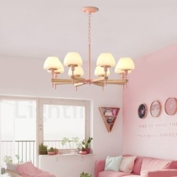 6 Luzes 8 Luzes Multi Cores Macaron Madeira Pendente Luz com Vidro Tons Lustre Estilo Nórdico