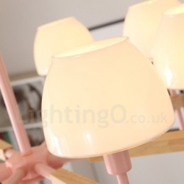 6 Luzes 8 Luzes Multi Cores Macaron Madeira Pendente Luz com Vidro Tons Lustre Estilo Nórdico