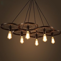 Iluminação Lustre de ferro forjado estilo loft industrial Lustre de roda de café