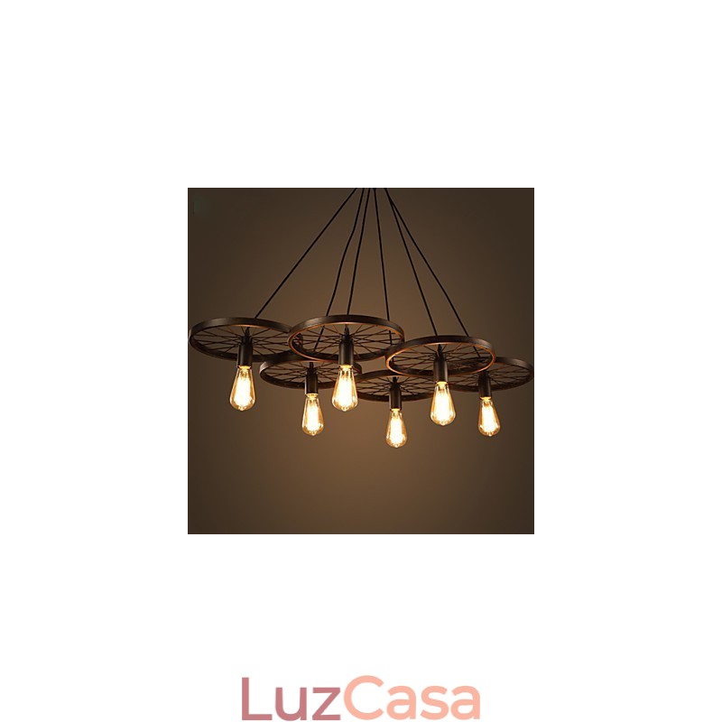 Iluminação Lustre de ferro forjado estilo loft industrial Lustre de roda de café