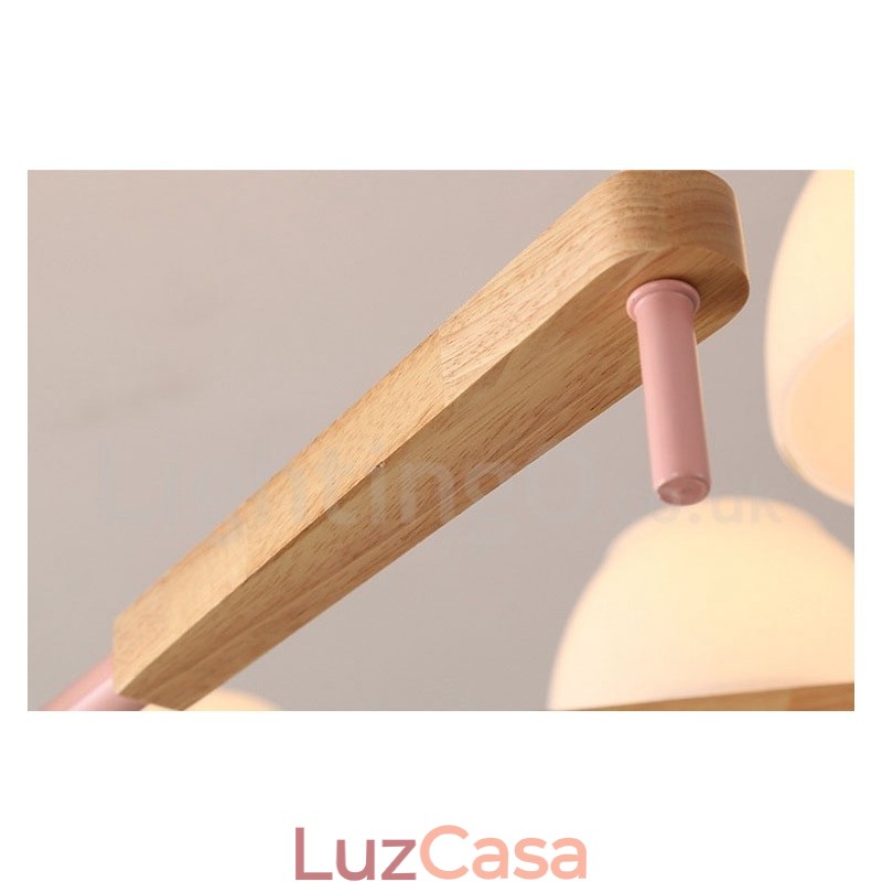 6 Luzes 8 Luzes Multi Cores Macaron Madeira Pendente Luz com Vidro Tons Lustre Estilo Nórdico