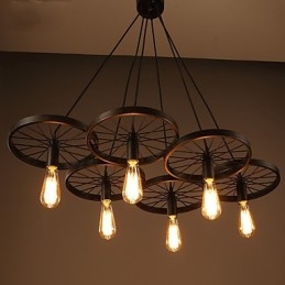 Iluminação Lustre de ferro forjado estilo loft industrial Lustre de roda de café
