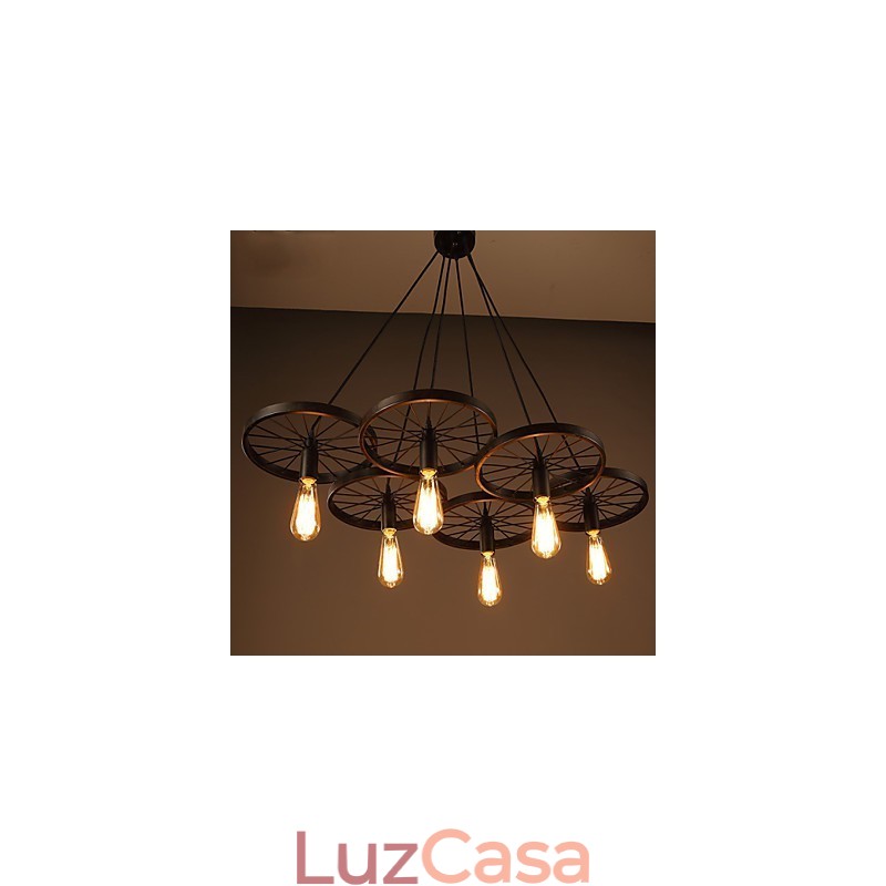 Iluminação Lustre de ferro forjado estilo loft industrial Lustre de roda de café