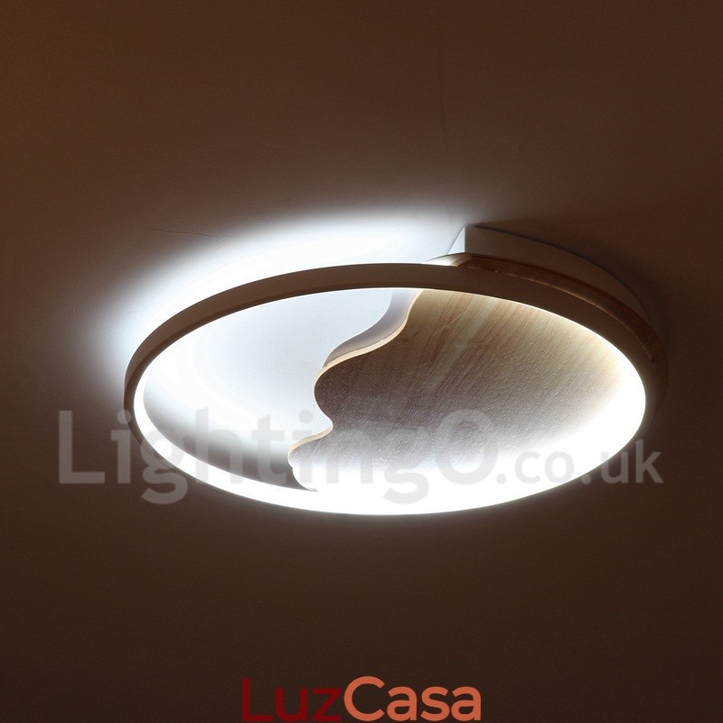 Luminária de teto redonda de madeira com nuvem branca regulável, luminária de teto ultrafina, também pode ser usada como luz de parede