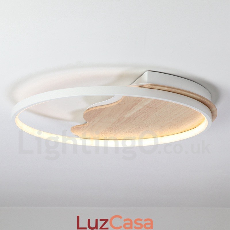 Luminária de teto redonda de madeira com nuvem branca regulável, luminária de teto ultrafina, também pode ser usada como luz de parede