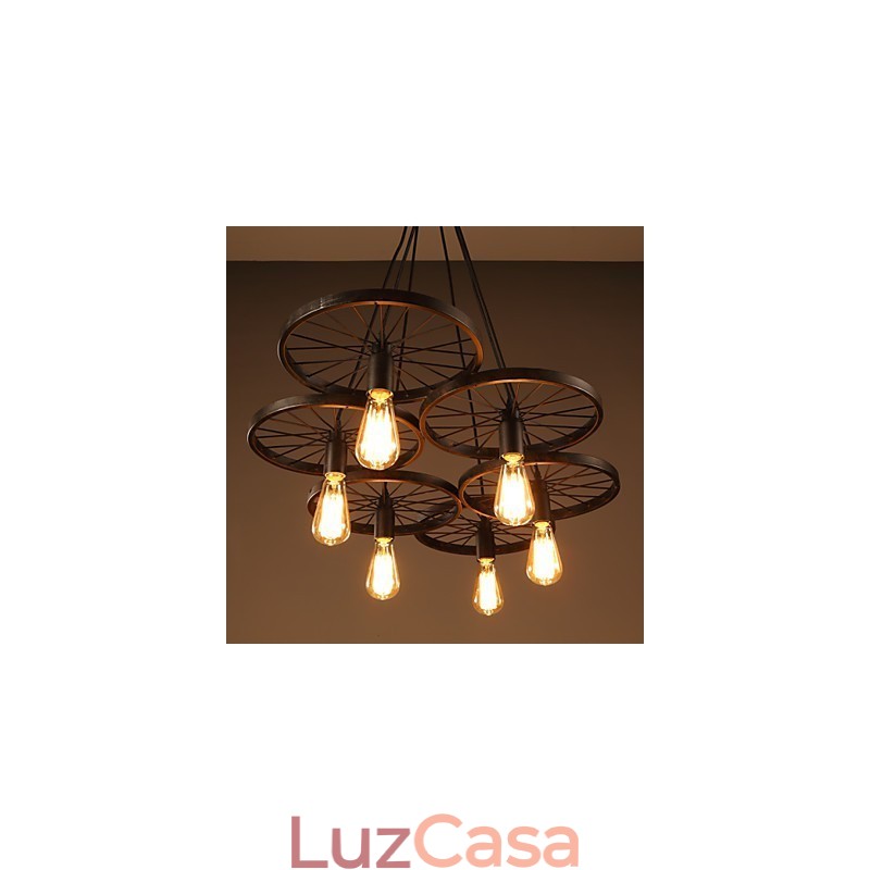 Iluminação Lustre de ferro forjado estilo loft industrial Lustre de roda de café