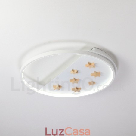 Luminária de teto redonda de madeira com estrelas brancas reguláveis, luminária de teto ultrafina também pode ser usada como luz de parede Luminária de teto redonda de madeira com estrelas brancas reguláveis, luminária de teto ultrafina também pode ser usada como luz de parede