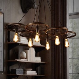 Iluminação Lustre de ferro forjado estilo loft industrial Lustre de roda de café