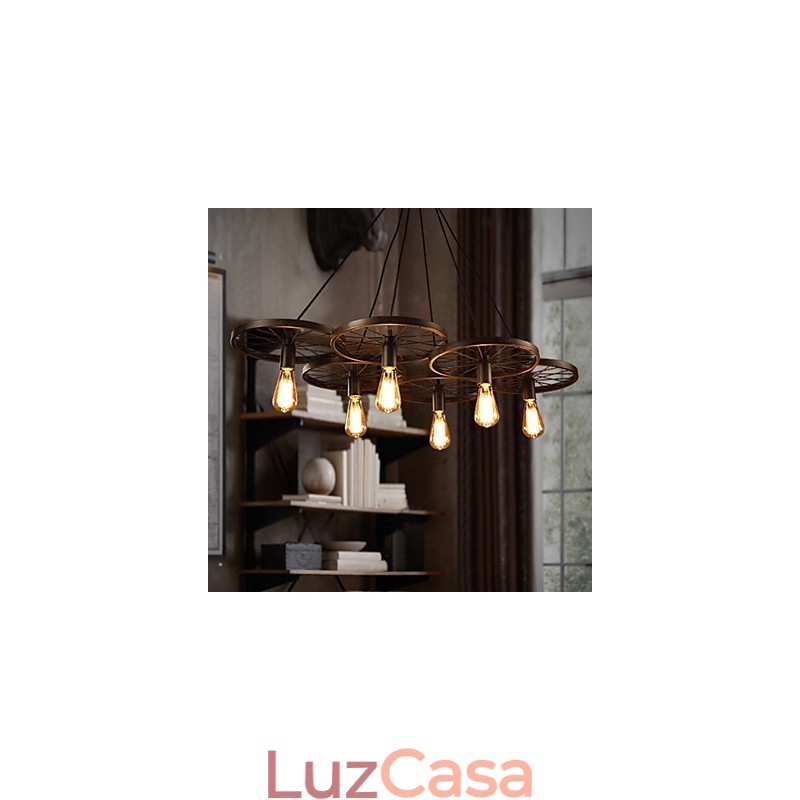 Iluminação Lustre de ferro forjado estilo loft industrial Lustre de roda de café