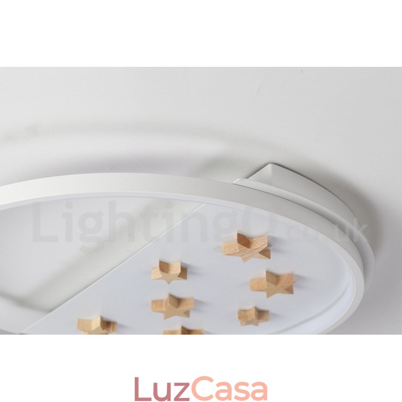 Luminária de teto redonda de madeira com estrelas brancas reguláveis, luminária de teto ultrafina também pode ser usada como luz de parede