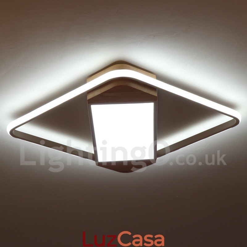 Luminária de teto de madeira quadrada branca regulável, luminária de teto ultrafina, também pode ser usada como luminária de parede