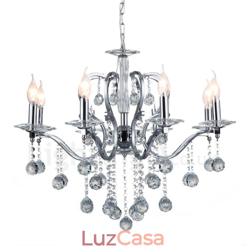 Lustre de cristal elegante cromado com vela