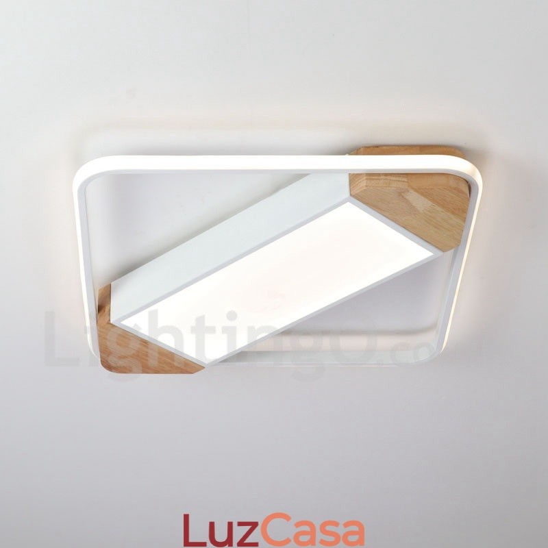 Luminária de teto de madeira quadrada branca regulável, luminária de teto ultrafina, também pode ser usada como luminária de parede