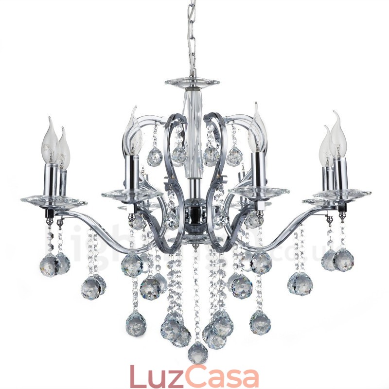 Lustre de cristal elegante cromado com vela