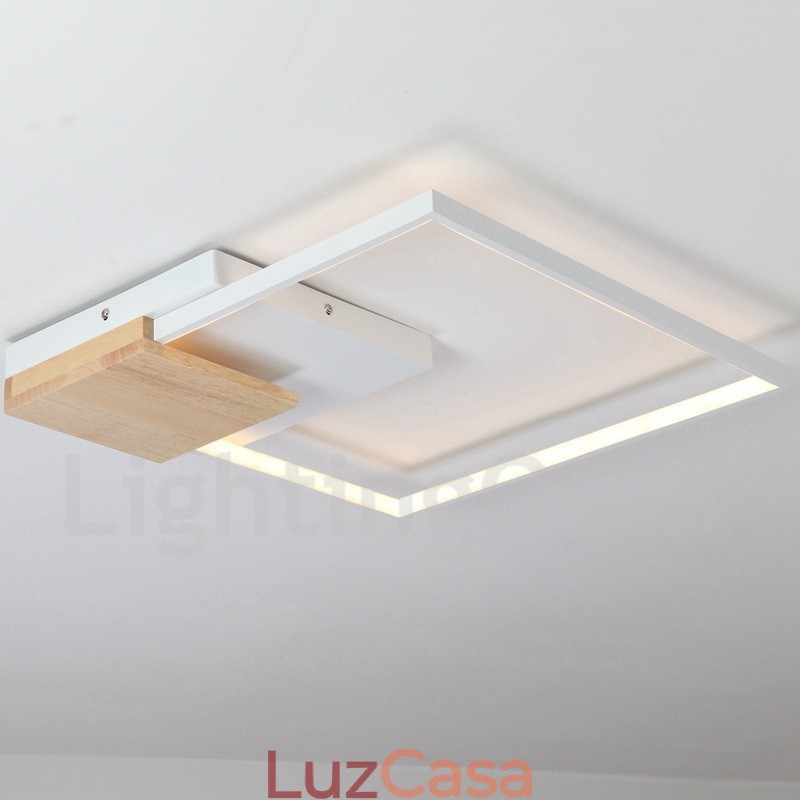 Luminária de teto de madeira quadrada branca regulável, luminária de teto ultrafina, também pode ser usada como luminária de parede