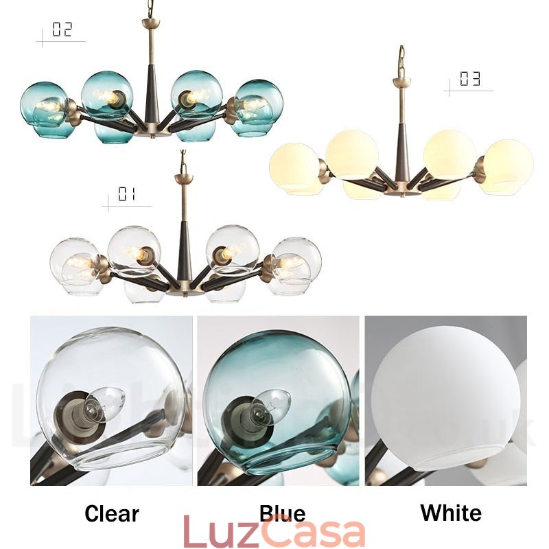 Lustre rústico retrô vintage Magic Bean com cúpulas de vidro multicoloridas