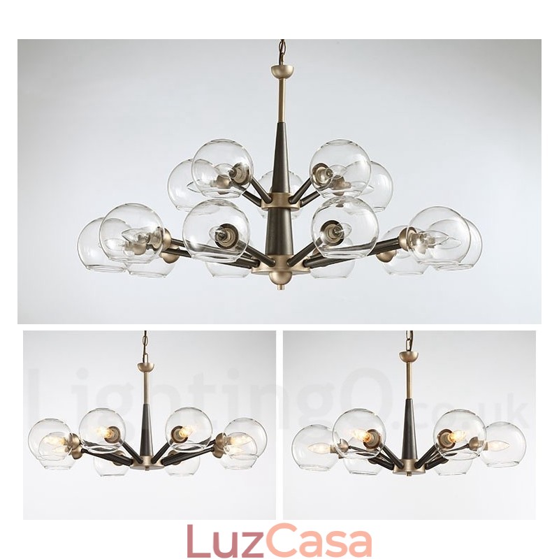 Lustre rústico retrô vintage Magic Bean com cúpulas de vidro multicoloridas