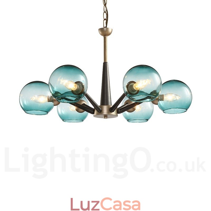 Lustre rústico retrô vintage Magic Bean com cúpulas de vidro multicoloridas