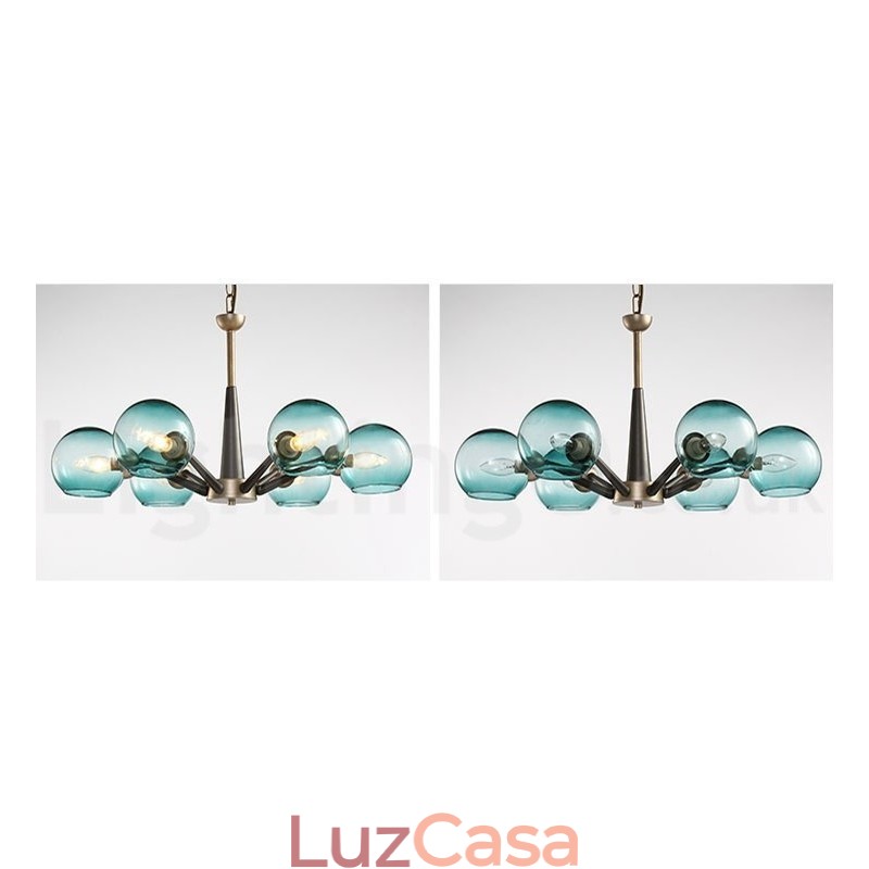 Lustre rústico retrô vintage Magic Bean com cúpulas de vidro multicoloridas