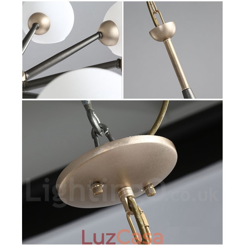 Lustre rústico retrô vintage Magic Bean com cúpulas de vidro multicoloridas