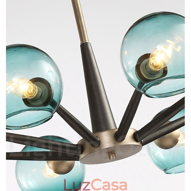 Lustre rústico retrô vintage Magic Bean com cúpulas de vidro multicoloridas