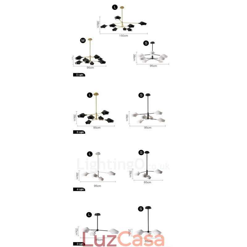 Lustre moderno e contemporâneo com cúpulas de acrílico branco e preto