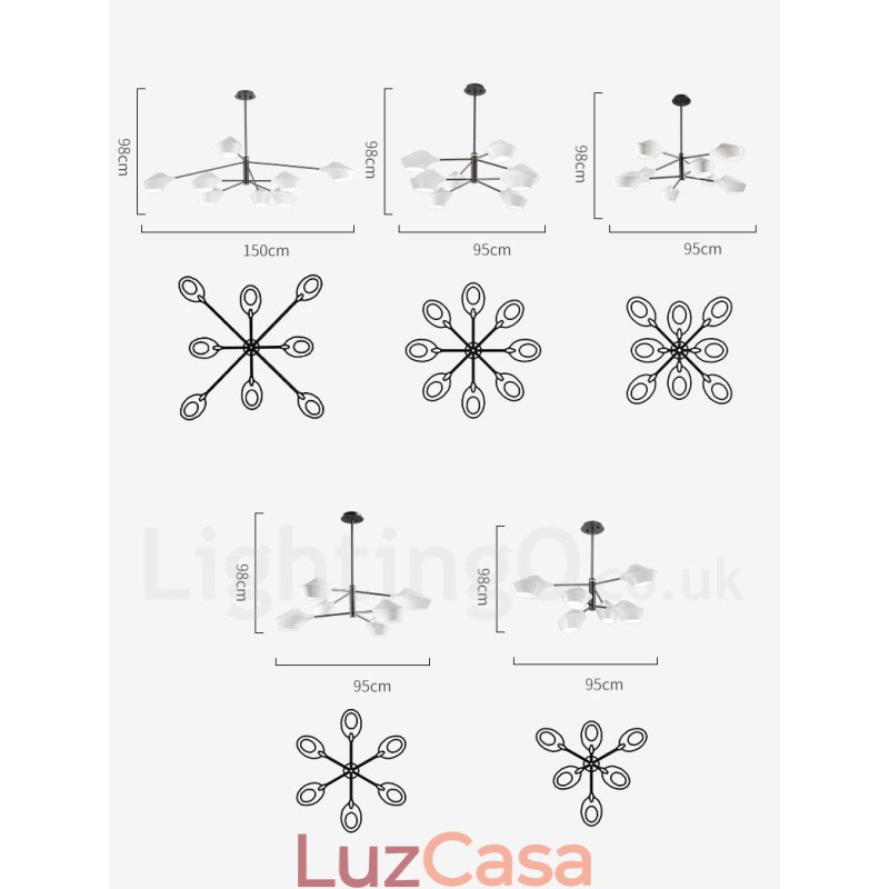 Lustre moderno e contemporâneo com cúpulas de acrílico branco e preto