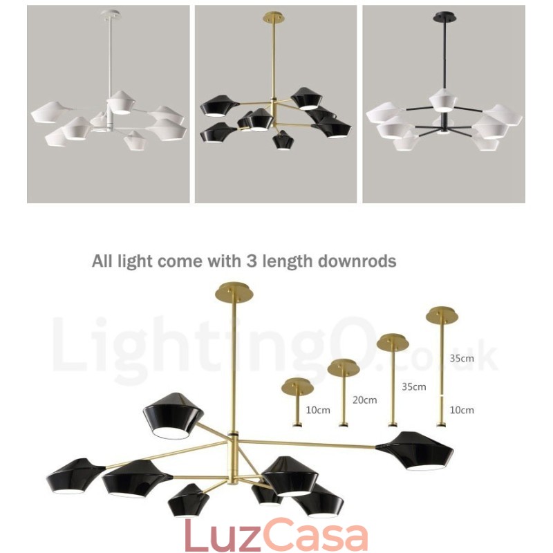 Lustre moderno e contemporâneo com cúpulas de acrílico branco e preto