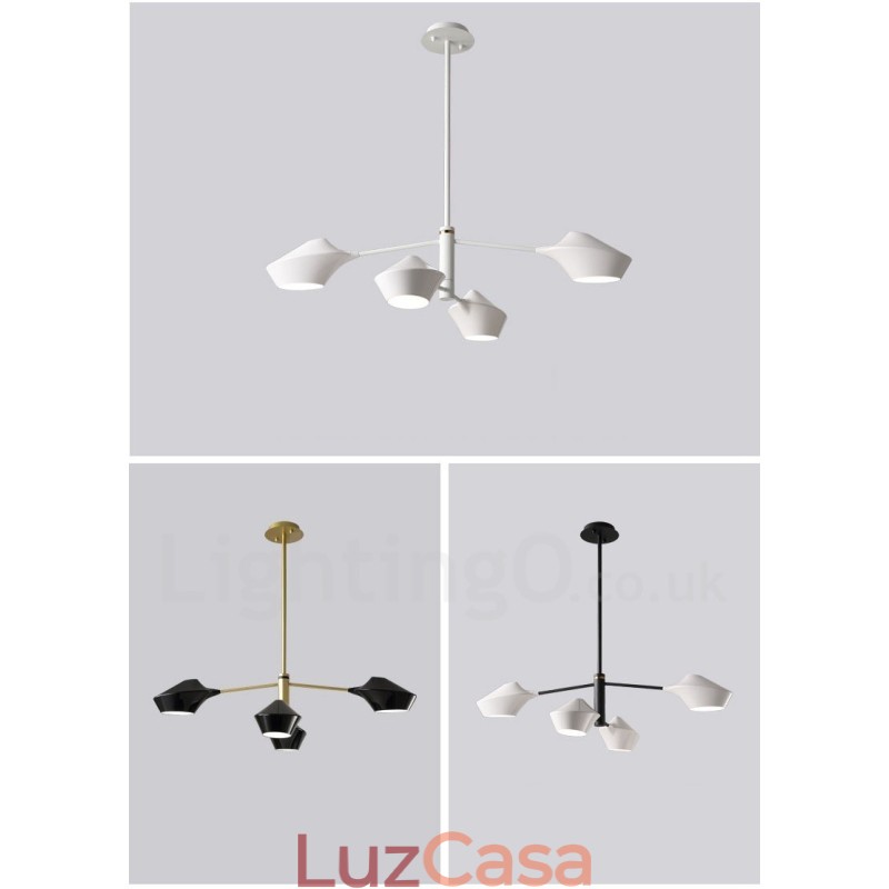 Lustre moderno e contemporâneo com cúpulas de acrílico branco e preto