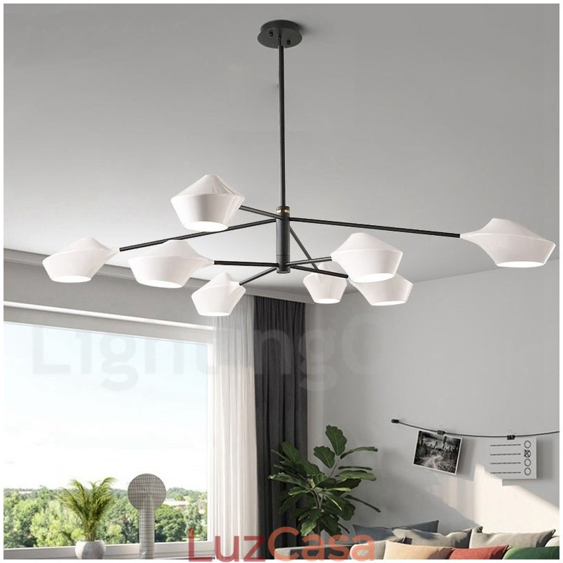 Lustre moderno e contemporâneo com cúpulas de acrílico branco e preto