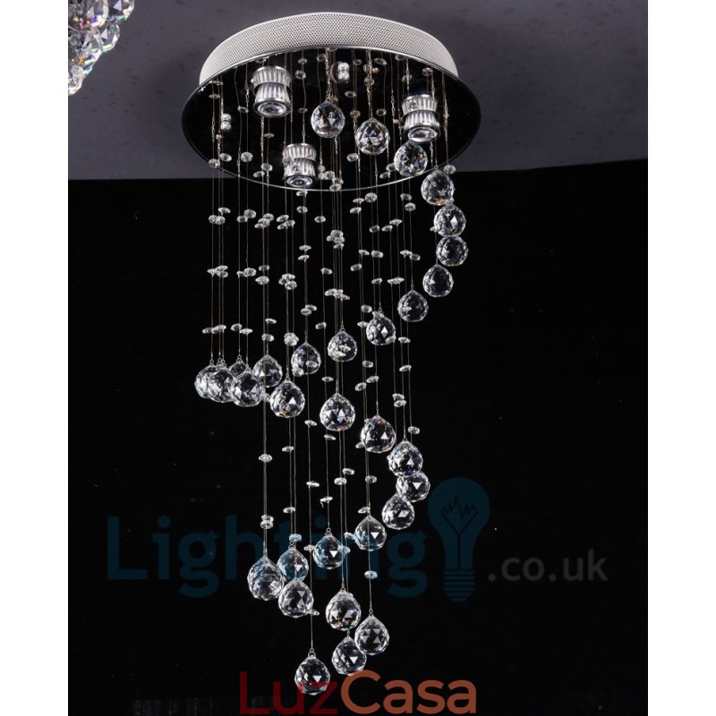 3 Luzes Modernas K9 Cristal Redonda Montagem Embutida Luz de Teto