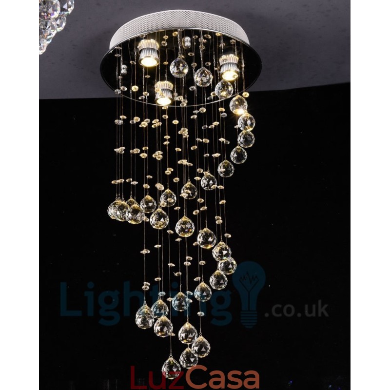 3 Luzes Modernas K9 Cristal Redonda Montagem Embutida Luz de Teto