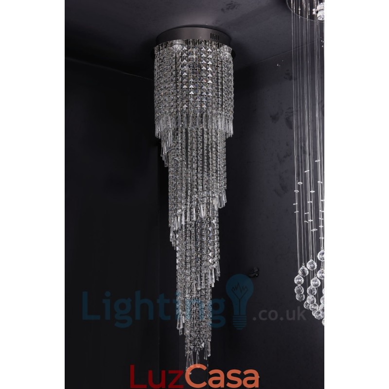 4 x GU10 + 8 x G4 150CM Long Crystal Drop Light Modern K9 Cristal Redondo Montagem Embutida Luz de Teto