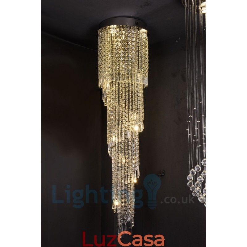 4 x GU10 + 8 x G4 150CM Long Crystal Drop Light Modern K9 Cristal Redondo Montagem Embutida Luz de Teto