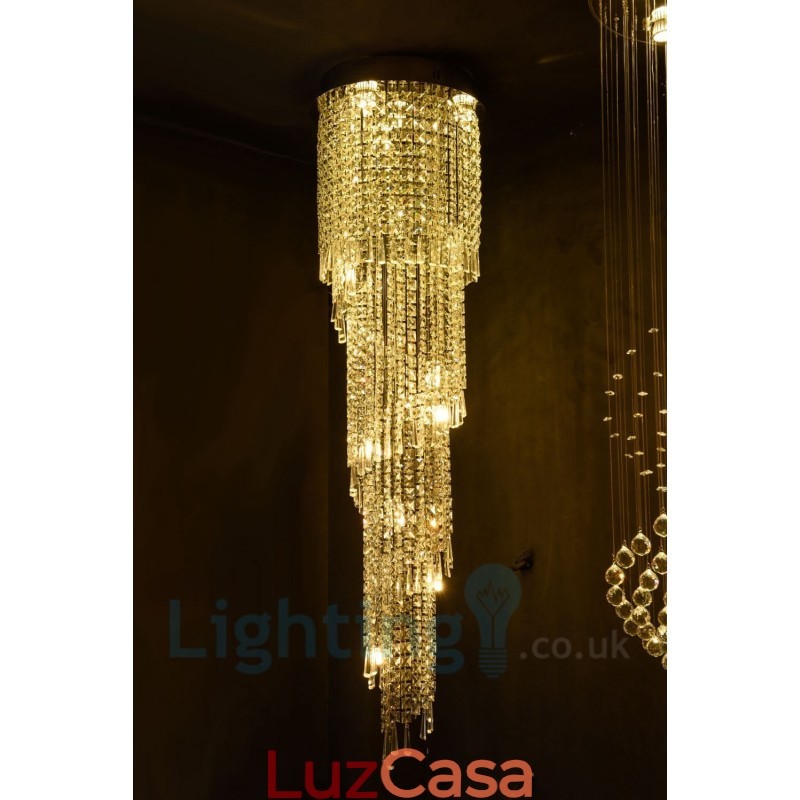 4 x GU10 + 8 x G4 150CM Long Crystal Drop Light Modern K9 Cristal Redondo Montagem Embutida Luz de Teto