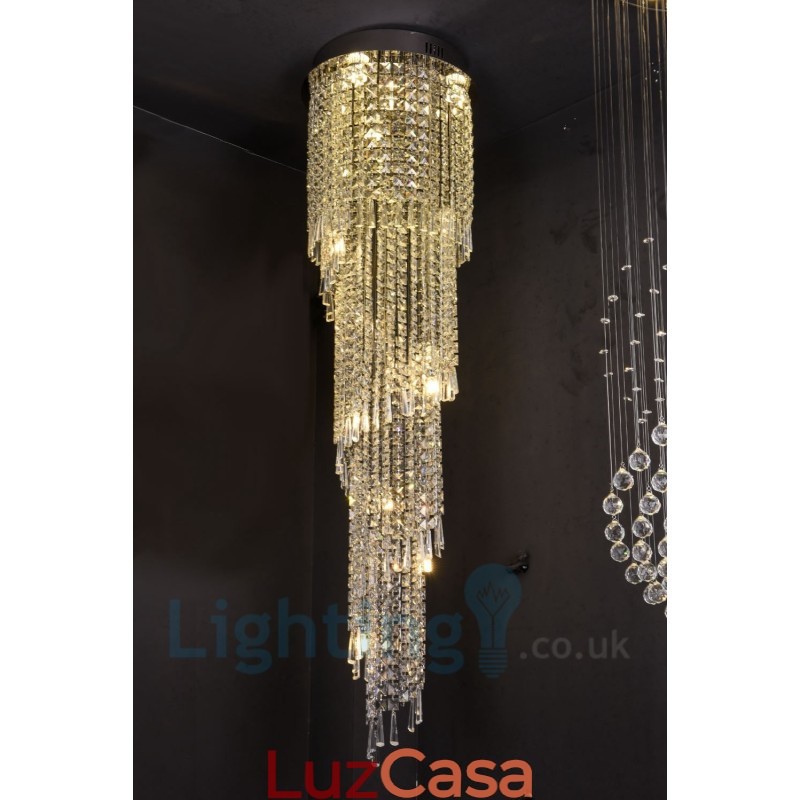 4 x GU10 + 8 x G4 150CM Long Crystal Drop Light Modern K9 Cristal Redondo Montagem Embutida Luz de Teto