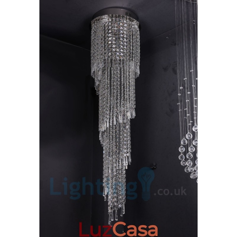 4 x GU10 + 8 x G4 150CM Long Crystal Drop Light Modern K9 Cristal Redondo Montagem Embutida Luz de Teto