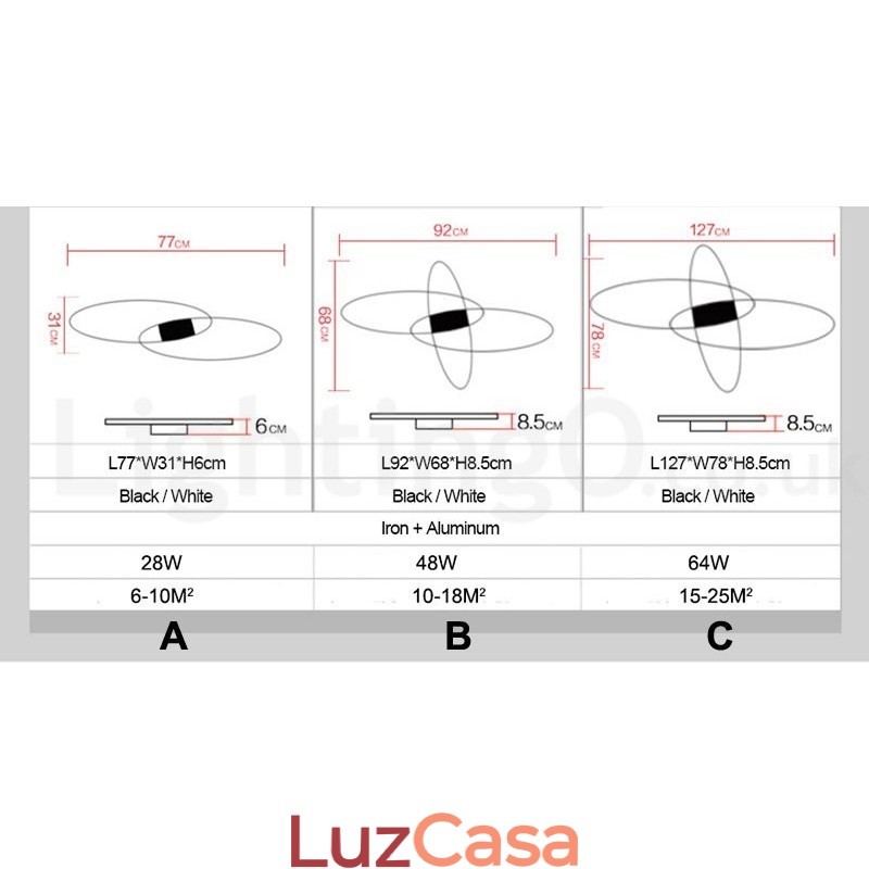 Luminária de teto oval moderna e contemporânea em alumínio com ajuste de intensidade, luminária embutida para sala de estar, quarto, também pode ser usada como luminária de parede