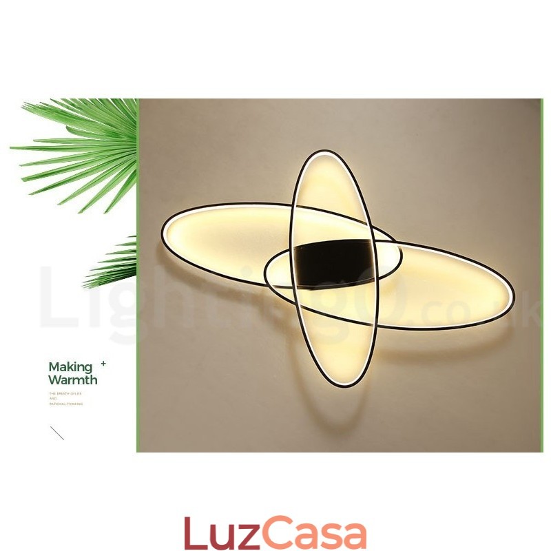 Luminária de teto oval moderna e contemporânea em alumínio com ajuste de intensidade, luminária embutida para sala de estar, quarto, também pode ser usada como luminária de parede