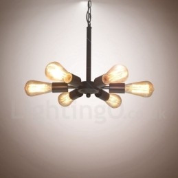 6 Luzes Rústicas Retro Vintage Preto Pendente Design