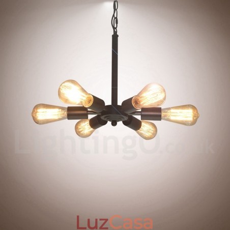 6 Luzes Rústicas Retro Vintage Preto Pendente Design 6 Luzes Rústicas Retro Vintage Preto Pendente Design