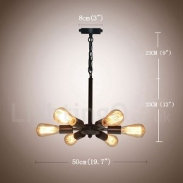 6 Luzes Rústicas Retro Vintage Preto Pendente Design