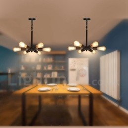 6 Luzes Rústicas Retro Vintage Preto Pendente Design