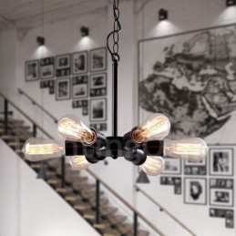 6 Luzes Rústicas Retro Vintage Preto Pendente Design