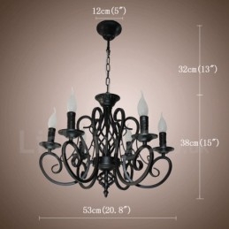 Lustre de vela pendente preto e branco vintage retrô rústico de 6 luzes