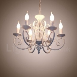 Lustre de vela pendente preto e branco vintage retrô rústico de 6 luzes