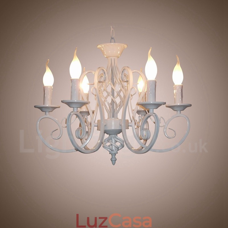 Lustre de vela pendente preto e branco vintage retrô rústico de 6 luzes